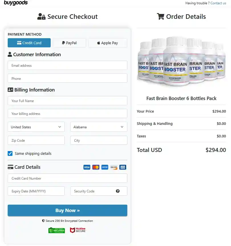 Fast Brain Booster Order Page